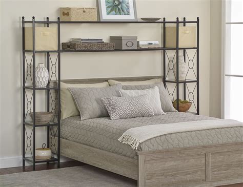 alcove over-the-bed metal organizer with fabric baskets king|Over The Bed Shelving .